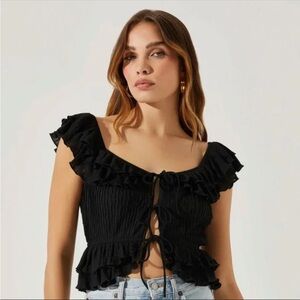 Astr Black Tiered Ruffle Tie Front Blouse